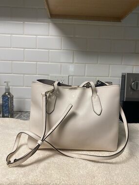 kate spade Cream Leather Shoulder Tote with Crossbody Strap